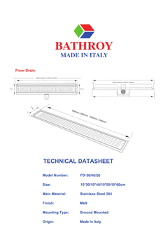 Floor Drain Long Stainer Cover Italy BATHROY صفاية شبك طويل ايطالي