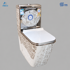 WC Toilet Seat One Piece Decore Silver Metro EWA كرسي مربع كبير التصميم ورد رصاصي ميترو ايوا